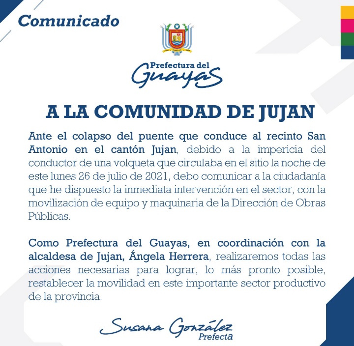 Lee más sobre el artículo COLAPSÒ PUENTE EN CANTÒN JUJAN