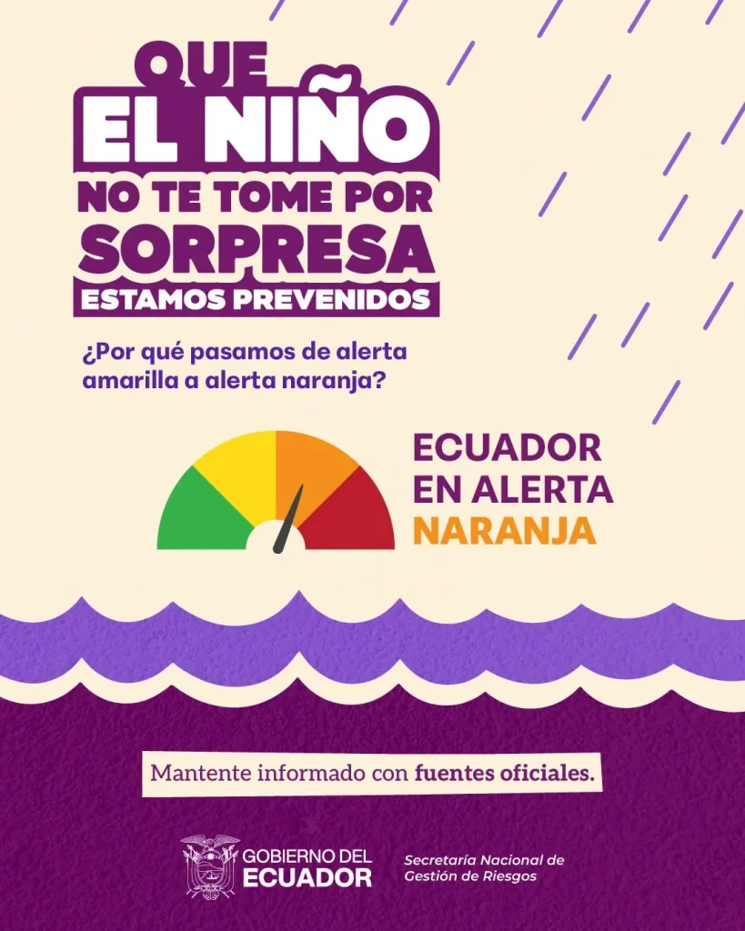 Ecuador pasó de Alerta Amarilla a Alerta Naranja frente al evento El Niño 2026-2027