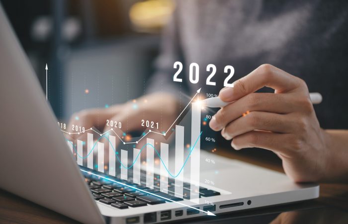 Businessman plan business growth and financial, increase of positive indicators in the year 2022 to increase business growth and an increase for growing up business "n